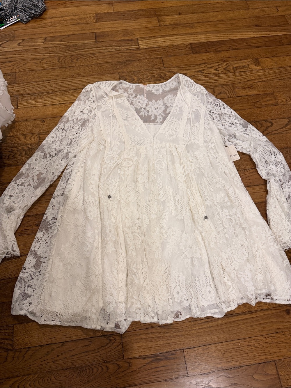 Free People Off White Lace Long-Sleeve Tunic Dress